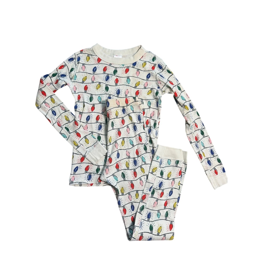 Hanna Andersson Kids 10 Organic Cotton Pajamas Set Holiday Lights‎ Cream READ